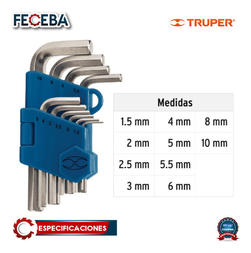 Llaves Allen Marca Truper, 10 Pcs 15536