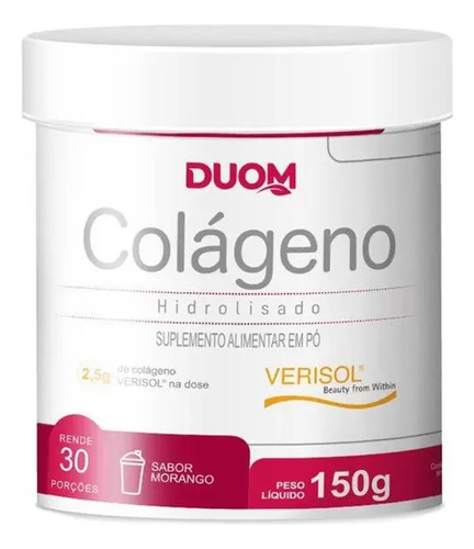 Suplemento Alimentar Colágeno Com Verisol Em Pó 150gr Duom Sabor Morango