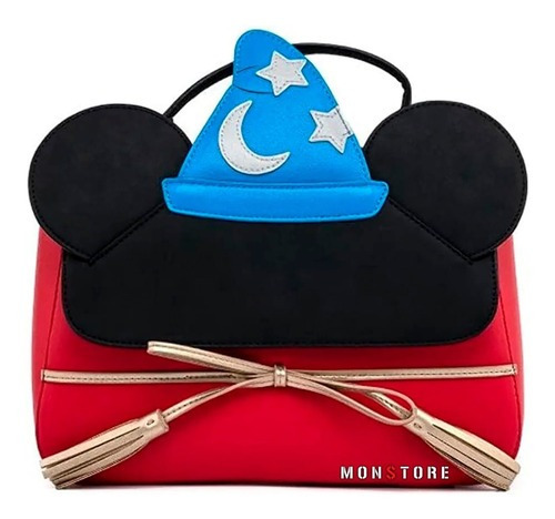 Loungefly Disney Sorcerer Mickey Crossbody Bag Color Rojo Color de la correa de hombro Negro