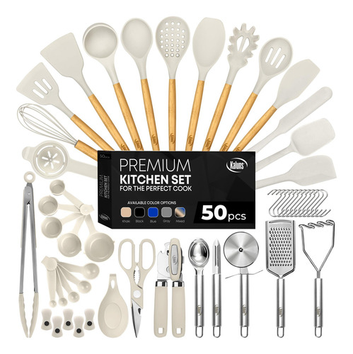 Juego De 50 Utensilios De Cocina Kaluns Modelo Completo Caqui