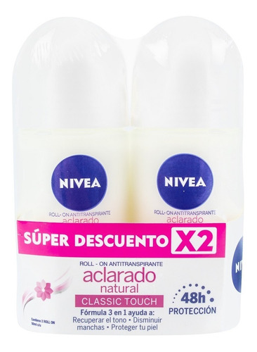 2 Desodorantes Nivea Rollon Aclarante Natural 50 Ml C/u