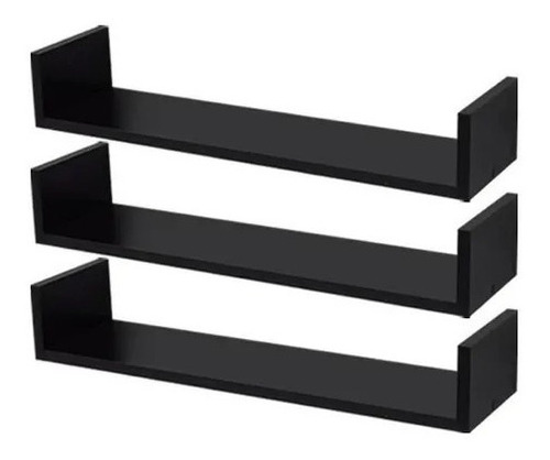 3 Prateleiras U Preto 60x20 Suporte Grátis Mdf15 60203up