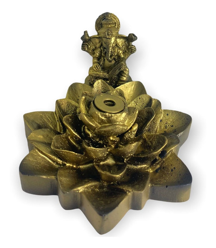 Incensário Flor De Lotus Pontudo Ganesh Livro Dourado 7 Cm