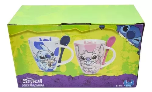 Set Tazas Stitch & Angel Disney Original Cerámica Con Cuchara