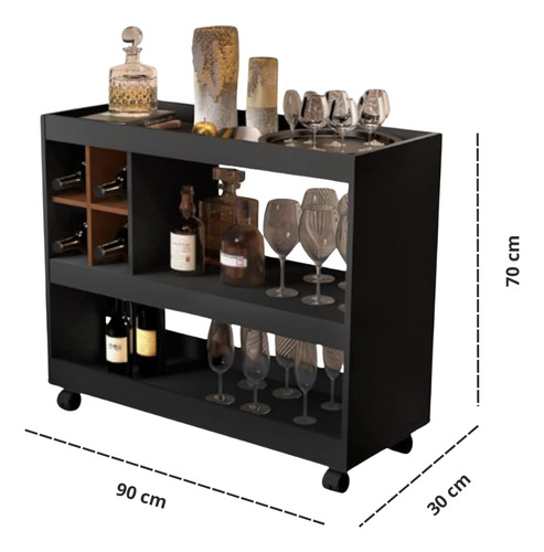 Mueble Cantina Bar Cava Para Botellas Y Copas Carrito Negro/nogal