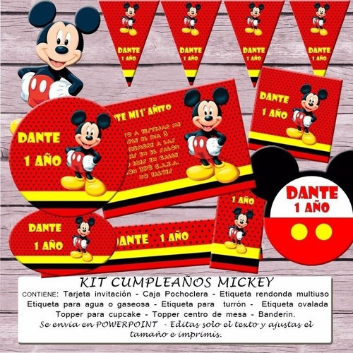 Kit Imprimible Editable Cumpleaños  Mickey Mouse