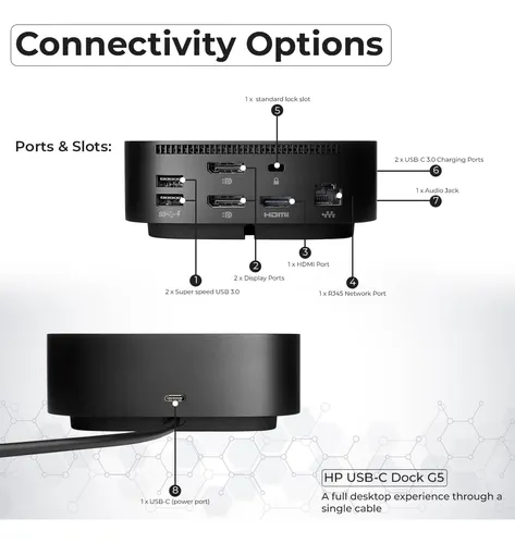 Docking Station Hp Usb-c G5 Con Adaptador 120w Y Accesorios