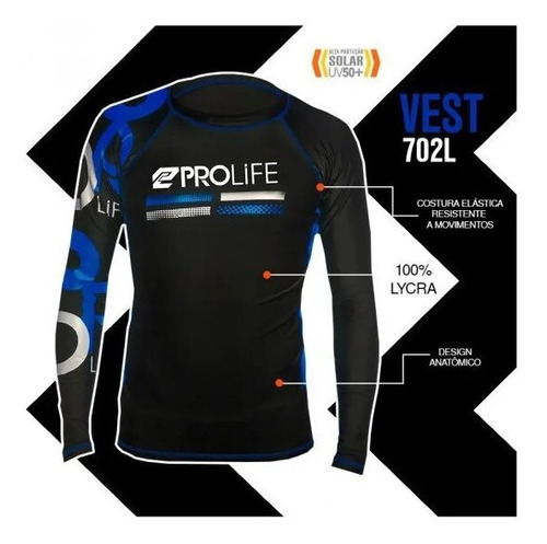 Camisa Pro Life Lycra Com Proteção Solar Azul Royal M
