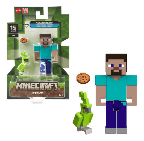 Minecraft Vanilla Figura De Acción Steve Con Loro De 3.25 
