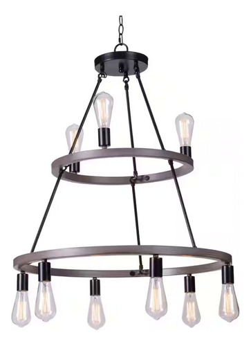 Lampara De Techo 9 Luces Candelabro 2 Niveles Madera Comedor Estructura Café