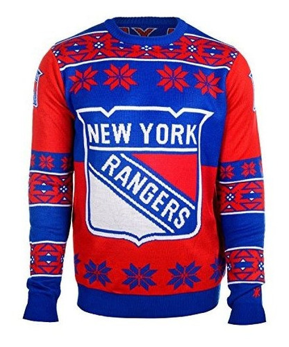 New York Rangers Big Logo Ugly Suéter Con Cuello Redondo