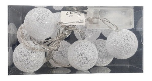 Varal Cordão Luminária Fio Luz Bolinha 10 Bola 5cm Led 1,8m Pilha Aa (10 Bolas Branca)