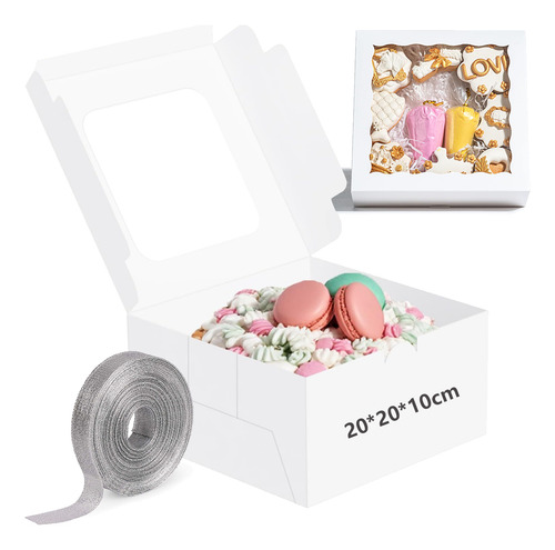 25 Cajas De Cartón Con Ventana Para Postres Portátiles Para Pasteles Cupcakes Galletas Dona 20cm*20cm
