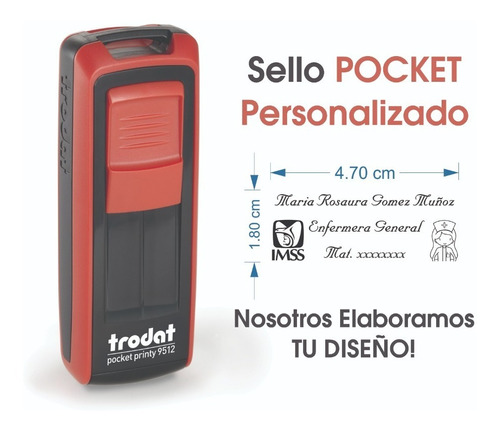 Sello Personalizado Portátil Autoentintable 4.7 X 1.8 Cm Color del exterior Rojo/Negro