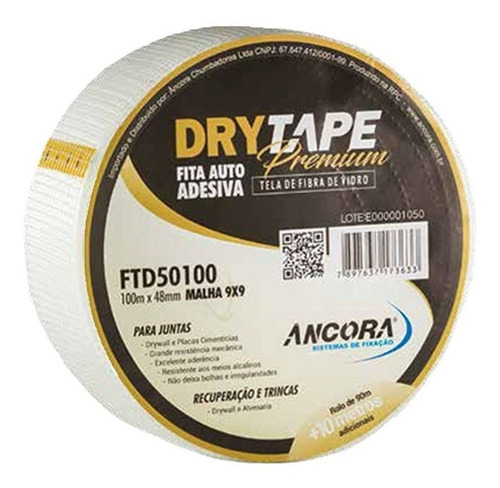 Fita Drywall Ancora Telada Fibra Vid 48mmx100m Adesivo Premi