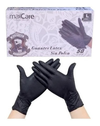 Maxcare®guantes De Goma Latex / Negros /50 Und
