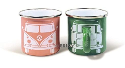 Coleccion Vw De Brisa Vw Bus Mug Esmalte 2 Piezas Set Pinkg