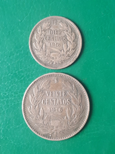 Chile 1916 10 Y 20 Centavos Plata 