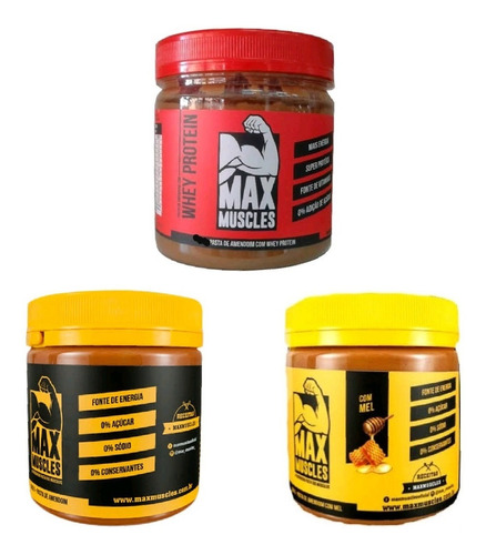 Kit 3 Pasta Integral De Amendoim Sabores Max Muscles  