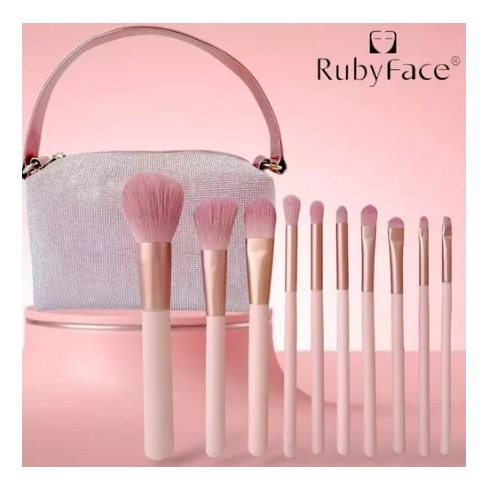 Rubyface® Set Brocha Maquillaje De 10 Piezas Con Cartera