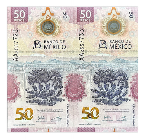 Billete De 50 Pesos, Ajolote Mexico Serie Aa