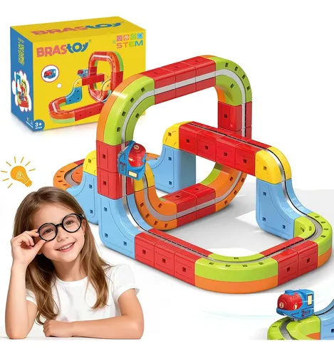 Trem Elétrico Magnético Para Montar Brastoy de Blocos 3D de Madeira Com Carregamento USB