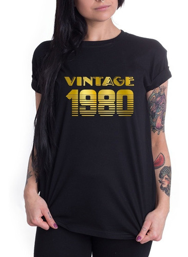 Camiseta Femenina Vintage Año Personalizado Estampado Dorado