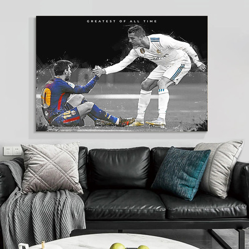 Póster Sobre Lienzo De Fútbol De Lionel Messi Y Cristiano Ro