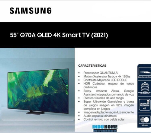 Televisor Samsung Smart 4k Qled Qn55q70 55pulgadas 