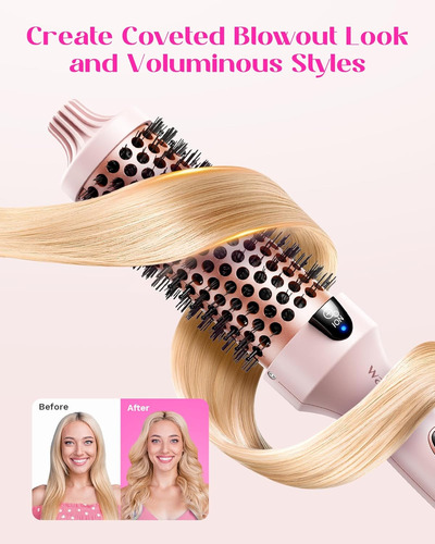 Wavytalk Cepillo Térmico Redondo Calentado 5 Ajustes De Temp Sakura Pink