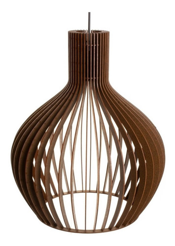 03 Pendentes De Teto Grandes De Madeira Mdf Cor Marrom