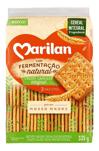 Biscoito Cream Cracker Integral Ferment Natural Marilan 335g