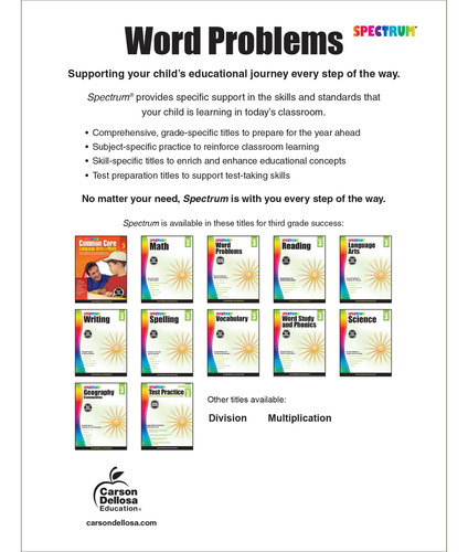 Spectrum Word Problems 3rd Grade Math Workbook, Geometry, Al