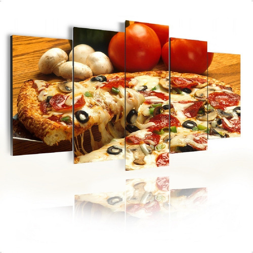 Quadro Decorativo Mosaico Pizzaria Restaurante 5 Peças Mdf