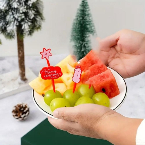 Palillos De Fruta Con Temática Navideña, Juego De Palillos D