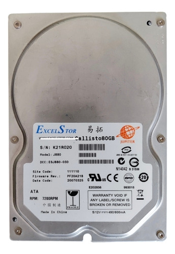 Hard Disk Hd Antigo Excelstor Jupter 80gb Ide Muito Raro Pc