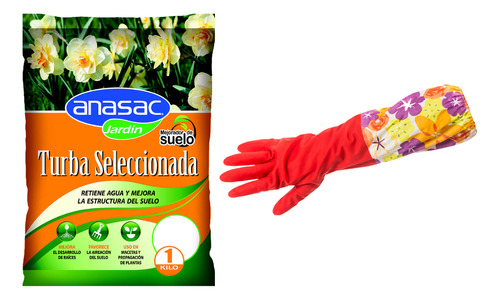 Guantes Para Jardineria + Tierra De Hojas Turba 1kg Anasac