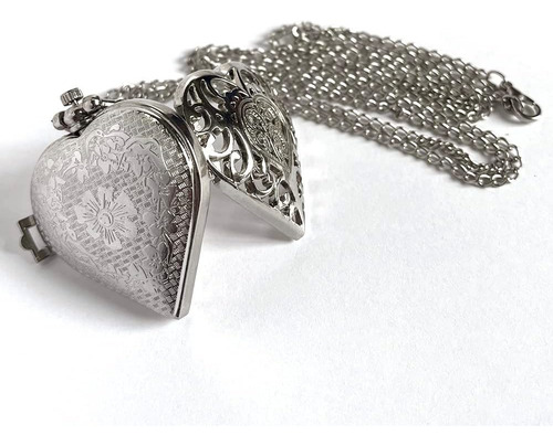Reloj De Bolsillo Plata Acero Inoxidable Pendiente Corazón