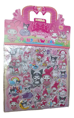 Stickers 3d My Melody Kuromi Sanrio 2 Planchas Grandes