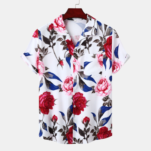Camisa Cubana De Seda Rosa Con Estampado De Hielo Para Hombr