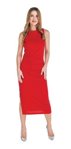 Vestido Midi Rojo Elegante Para Dama Devendi Denim Co.