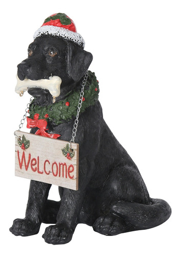 Estatua De Perro De Bienvenida Navideña Con Sombrero De Sant