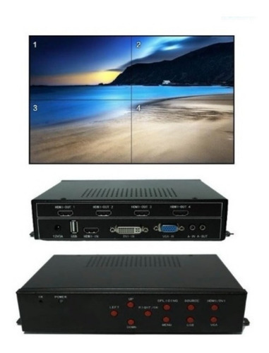 Controlador Video Wall Videowall 2x2 Usb Hdmi Vga Dvi
