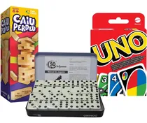Comprar Uno + Caiu Perdeu + Dominó 28 Pçs Kit Jogos De Tabuleiro
