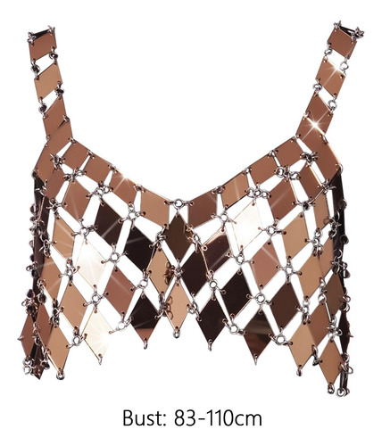 Chaleco De Lentejuelas, Top Corto Con Cuello De, Camiseta