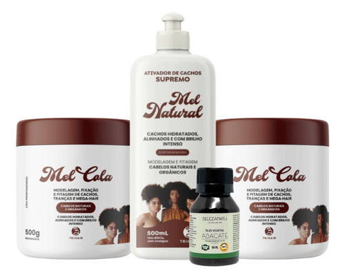 Kit Ativador Mel Natural + 2 Mel Cola + Ov Abacate Trihair