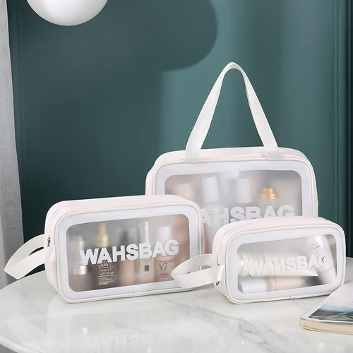 Organizador De Viaje Neceser Kit Estuche Valija Pvc X 3 Color Blanco Diseño De La Tela Liso Con Logo