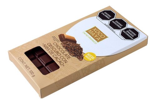 Imagen 2 de 7 de Barra De Chocolate Oscuro Con Nibs De Cacao Xoco Maya