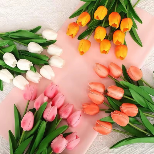 Tulipanes Artificiales Rosa Decoración Set 5 Piezas Flores Rosa