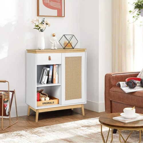Aparador Buffet Rattan 1 Puerta 1 Cajón Estante 80 Cm Blanco